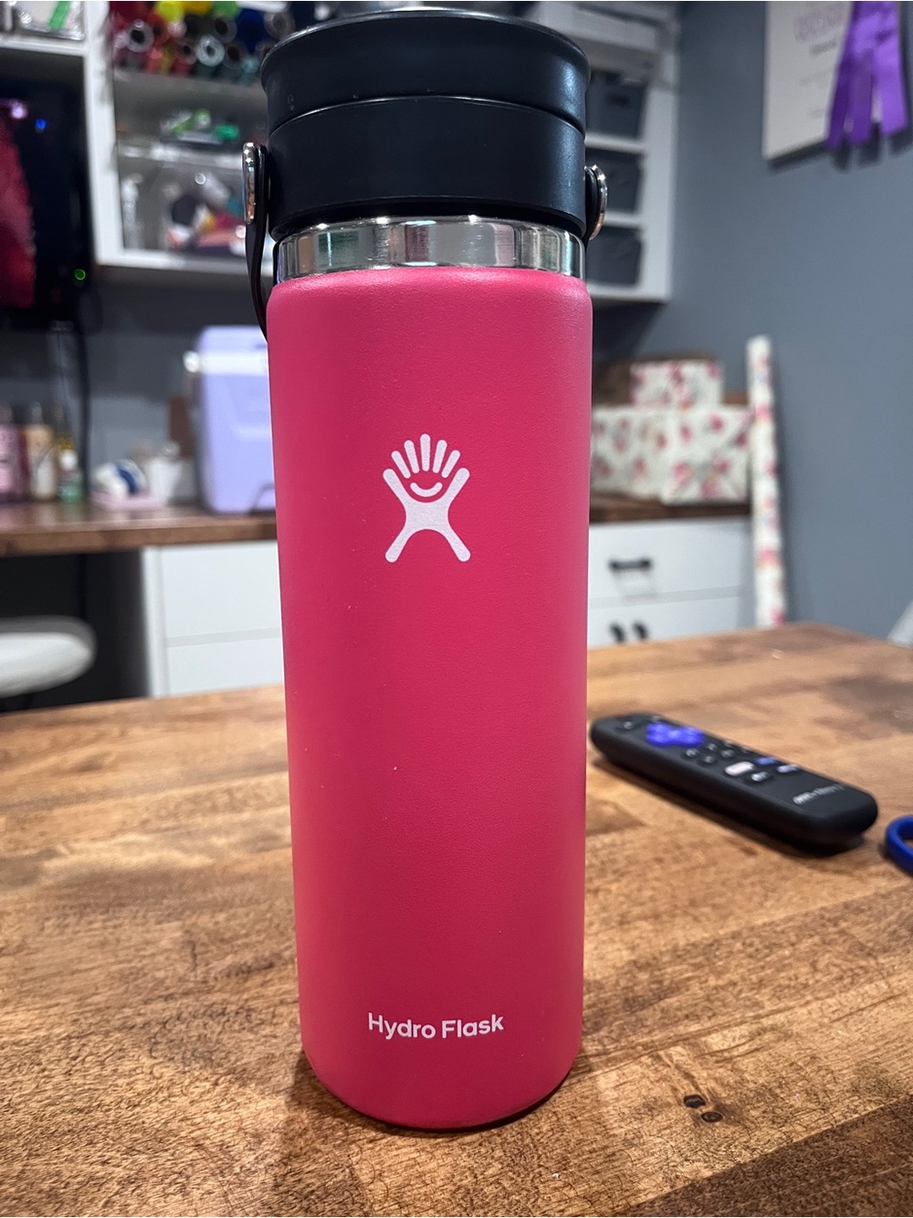 Hydro Flask Hot Pink Travel Bottle with Black Lid